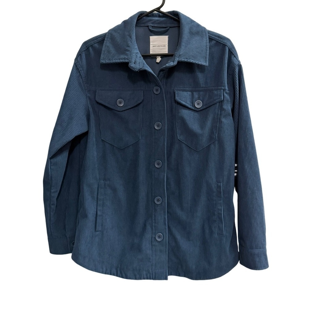 Anthropologie AVEC LES FILLES Blue Corduroy Shacket Shirt Jacket Size Small